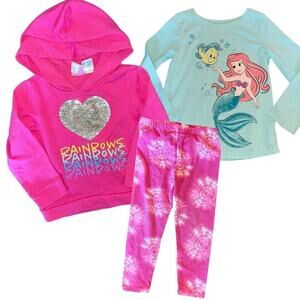Girls size 24 months pink sequin heart hoodie tie-dye pants little mermaid shirt